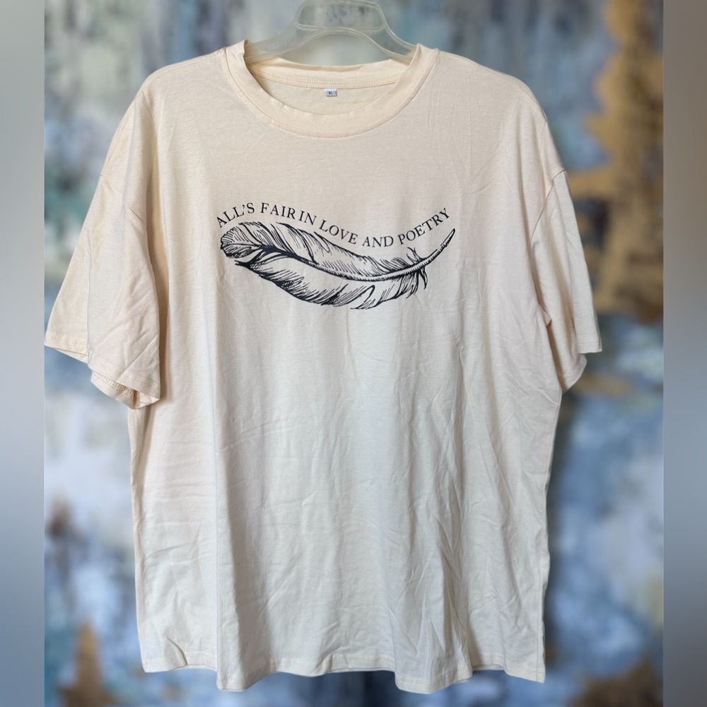Poetry Cream Graphic Oversized Tee - “All's Fair in Love and Poetry”